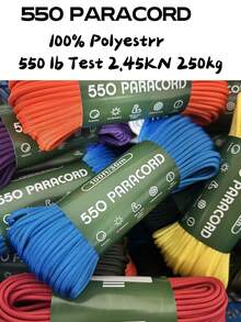 Tali Paracord Kekuatan Tinggi 550lb 7-untai 4mm sepanjang 30m, 100% Poliester, Kekuatan Tarik 249,48 KG, Cocok untuk Kerajinan DIY, Berkemah, Pakaian, Dekorasi, Tali Tenda - MultiWarna - View 1