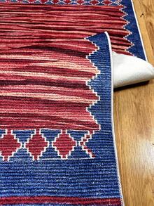 Digitally Printed Non-Slip Washable Runner And Area Rug Suitable For Living Room, Outdoor, Bedroom, Kitchen Carpet, Modern Design | Modern, Scandinavian, Bohemian And Classic Styles | 100% Polyester - Blue - View 6