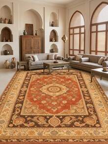 1 Buah Karpet Area Motif Bunga Klasik Oranye Cokelat Krem, Gaya Vintage Timur Tengah, Bahan Imitasi Kasmir, Bentuk Persegi Panjang Simetris, Dapat Dicuci dengan Mesin, Cocok untuk Ruang Tamu, Kamar Tidur, Dekorasi Rumah Sehari-hari, Dekorasi Rumah Estetis - MultiWarna - View 7