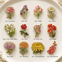 12pcs/Set Monthly Flower Enamel Pin Color Blocking Fashion Decorative Badge Ornaments Lapel Bag Badges Gifts - Multicolor - View 10