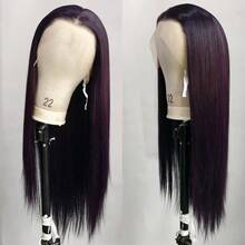 websterwigs 13x4 Dark Purple Wig Long Straight Purple Synthetic Lace Front Wigs For Woman Daily Use Heat Resistant Fiber Glueless Lace Wigs - Multicolor - View 4
