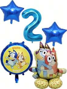 MASSDI Set Balon Foil Bertema Kartun Bluey, Bentuk Karakter Bulat, Bintang, dan Angka, Berbagai Ukuran 30/25,5/18 Inci (76,2/65/45,7 cm), Tepi Halus, Mudah Ditiup & Dipajang, Ideal untuk Dekorasi Tempat Perayaan Ulang Tahun, Hadiah Kreatif, Souvenir Pesta - Berbagai gaya - View 5