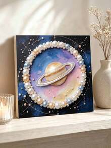A Set Of Handmade Pearl Painting With A Frame, Featuring A Saturn Pattern Design. The Complete Set Of Handmade Tools Comes With A Frame. It Is The Perfect Gift For Birthdays And Holidays. - A - View 3
