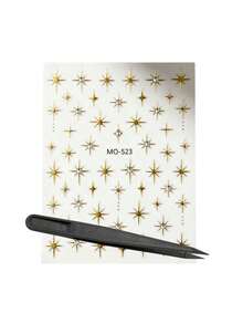 1Set Silver Starburst Themed Stickers, Stickers For Laptop, Journaling Supplies, Sticker Book, Metallic Star Print, Minimalist Aesthetic Style, Clear Transparent Base, Decorative Decals For Cup, Camera, Phone Case - Sparkling Rhinestone Cross Star Stickers - View 9