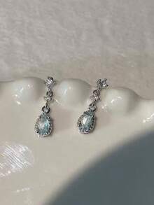 1 Pair Mermaid Tears Super Shiny Light Blue Water Drop Earrings, Small & Exquisite, Versatile Unique & Beautiful - Baby Blue - View 2
