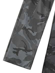 Women's Camo Cargo Pants Elastic Waist Drawstring Straight Trousers, Multi-Pocket Outdoor Hiking Sports Pants - Grey - View 6
