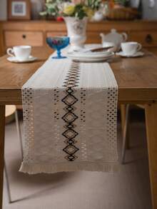 Tokoto 1PC Bohemian Style Linen Woven Table Runner, Farmhouse Country Woven Table Runner With Tassels, Suitable For Dining, Wedding, Bridal Shower - Multicolor - View 12