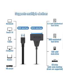 SATA To USB 3.0 / 2.0 Cable For 2.5 Inch External HDD SSD Hard Drive SATA 3 22 Pin Adapter USB 3.0 To Sata III Cord Up To 6 Gbp - View 7
