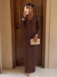 Roviva Women's Autumn Casual Commute Long Sweater Dress, Suitable For Party, Gathering, Holiday, Birthday Party, Work Commute, Office, Beach Vacation - Coffee Brown - View 8