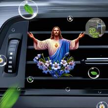 2D Flat Lily Jesus Sacred Heart Air Vent Clip - Random Scent, Acrylic Car Diffuser, DIY Fragrance, Auto Interior Decor, Ideal Gift For Family & Friends - A - View 2