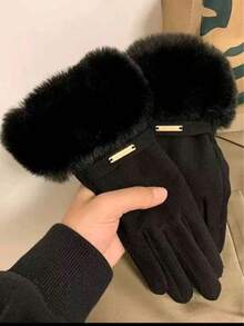 Women's Black Touchscreen Gloves, Waterproof, Soft Warm Wool Lining, Winter Outdoor Gloves, Halloween - Multicolor - View 6
