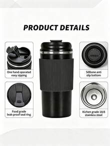 1pc Travel Mug With Leak-Proof Lid, Insulated Reusable Coffee Cup For Hot And Cold Drinks/Tea, Portable Stainless Steel Insulated Takeout Coffee Cup, Suitable For Car Use - Multicolor - View 4