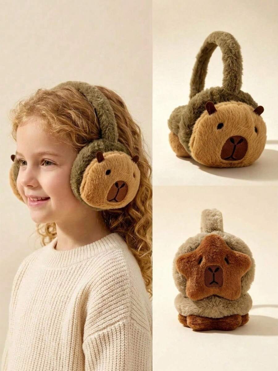 1pc Cute Cartoon Capybara Shaped Decorative Ear Muffs, Warm Soft Ear Covers, Suitable For Winter Outdoor Wear - Multicolor - View 1