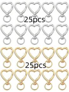 30/50/80/120pcs Heart-Shaped Swivel Lobster Clasp Keychains, Keyring Making Accessories Pendant, Jewelry Making Accessories DIY Handmade Keychains, Gold Color Carabiner Phone Charm Bag Charm Keyring Cute Zinc Alloy Spring Clasp Key Ring - Heart-shaped Keychain - View 25