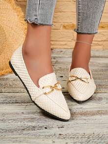 Women's Breathable Vacation Commute Travel Solid Color Pointed Toe Flat Shoes With Buckle - White - View 5