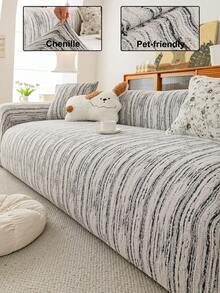 1pc High-Weight Chenille Material Soft Elastic Sofa Cover, Pet-Friendly All-Season Full Coverage Design, Old Sofa Renewal Machine Washable Holiday Decor Home Furnishing, Suitable For Most 1-4 Seater Sofas - Dark Grey - View 1