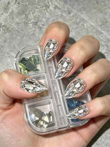 60/10pcs 12 Random Colors Rectangle Flatback Rhinestone Set, High Luster K9 Nail Art Gems, Suitable For Home Nail Art, Nail Salons, Nail Supply Vendors, Halloween, Christmas Nail Art, Reusable - Multicolor - View 10