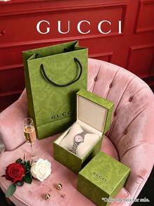 GUCCI 綠色手錶禮盒附圖案禮品袋，中性包裝盒，適合生日、節日與手錶店，僅空盒 - 綠色 - 查看 4
