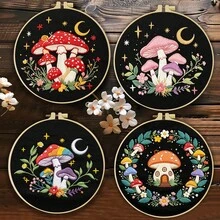1PC 20*20cm/7.9*7.9in,Beautiful Mushrooms Embroidery Kit, DIY Handmade Embroidery Set For Adult Beginners, Home Gift, Women's Sewing Gift, Including User Manual, Printed Pattern Fabric, Embroidery Frame, Needle And Thread. - 20*20cm/7.9*7.9in - View 2