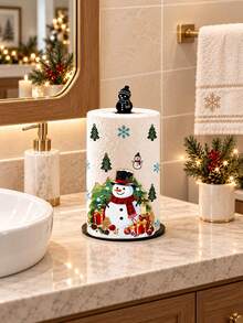 New Christmas Snowman Paper Towel Holder, 2D Flat Christmas Snowman Print Paper Towel Holder, Acrylic Material Vertical Roll Paper Storage Rack, Kitchen Dining Table Decor Ornament, Easy Installation, Suitable For Christmas Party Home Room Decoration (Paper Towels Not Included) - Multicolor - View 3