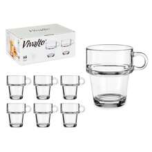 Dam PACK OF 6 STACKABLE GLASS CUPS 270 ML WITH HANDLE - Clear - View 1