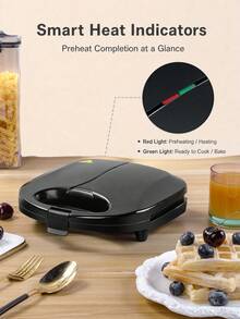 SCISHARE 1PC 23x23x7.5cm 750W Waffle Maker With Non-Stick Plate | EU Plug | Double-Sided Heating | Even Heat Distribution | Easy-To-Clean Electric Waffle Iron For Homemade Belgian Waffles & Snacks - View 9
