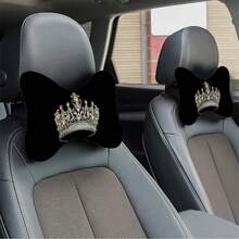 1pc/2pcs Car Headrest Pillow, Crown Print, Practical And Aesthetic, Made Of Polyester Fiber And Polypropylene Fiber, Car Neck Pillow, Car Interior Accessory, All-Season Bone-Shaped Pillow - Headrest - View 1