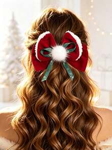 1pc Velvet Bow Santa Claus & Reindeer Hair Clip Spring Clip, Suitable For Christmas Holiday And Daily Wear - Multicolor - View 3
