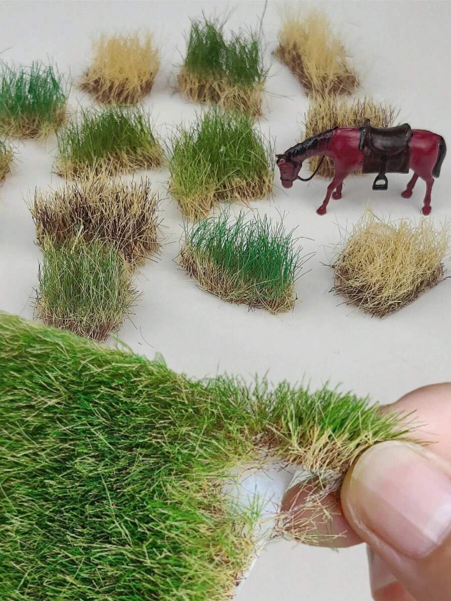 1 Box Seasonal Mini Artificial Grass Clump Model, 2.28*3.35in Artificial Sand Table Grass/Miniature Grass Tuft/Fake Grass Ball, Suitable For Various Scene Decoration, Train Track Miniature Landscape Model, Garden Model Landscape And Architectural Scene Layout DIY Material, Miniature Accessories, Fairy Garden, Christmas, Halloween