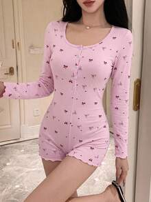 DAZY 1pc Women's Bow Print Jumpsuit - Pink - View 3