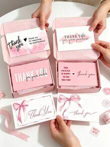 20/50Pcs Pink Watercolor Thank You Cards, 6 Styles Available Bow Design Small Business Package Insert Cards, Thank You For Your Order Cards For Retail Packaging - Sets - View 2