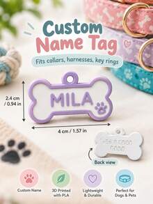 Personalized 3D Printed Bone Pet ID Tag, Customizable Name & Contact Info Pet Pendant, Cute Paw Print Dog Name Tag, Customized Pet Identification Charm, Bone-Shaped Decorative Pet Tag, Commemorative Pet Accessory, Unique Gift For Pet Lovers, Durable Customized Pet Nameplate Suitable For Daily Wear, Collar Not Included - Multicolor - View 11