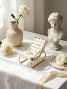 Mini Lounge Chair Velvet Jewelry Display Stand Gold Metal Small Beach Chair Ring Earring Necklace Holder Vanity Trinket Organizer For Dresser Bedroom Table Decor - Multicolor - View 9