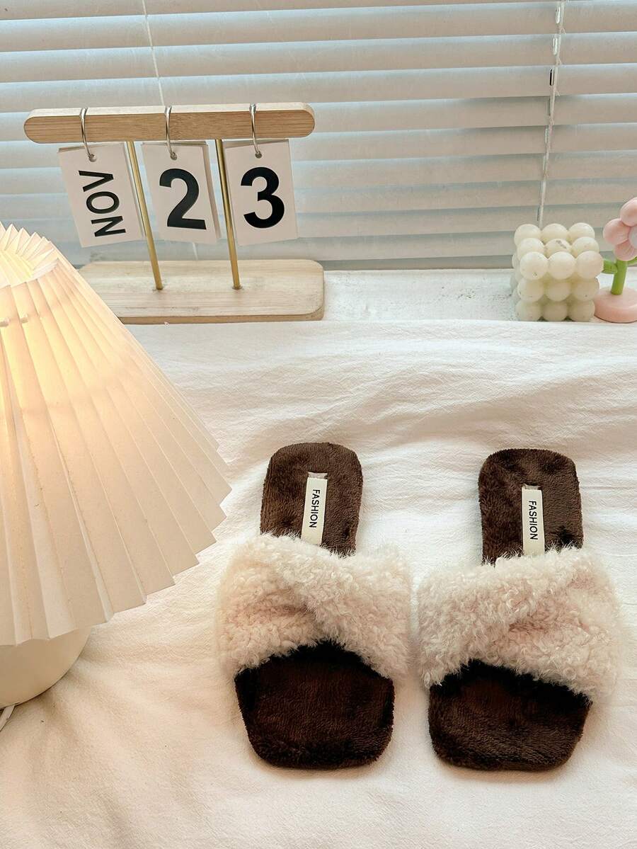 Women's Slippers, Elegant Knot Design, Autumn Slippers, Weekend Casual, Home Slippers, Christmas, Winter Shoes, Fuzzy Slippers - White - View 1