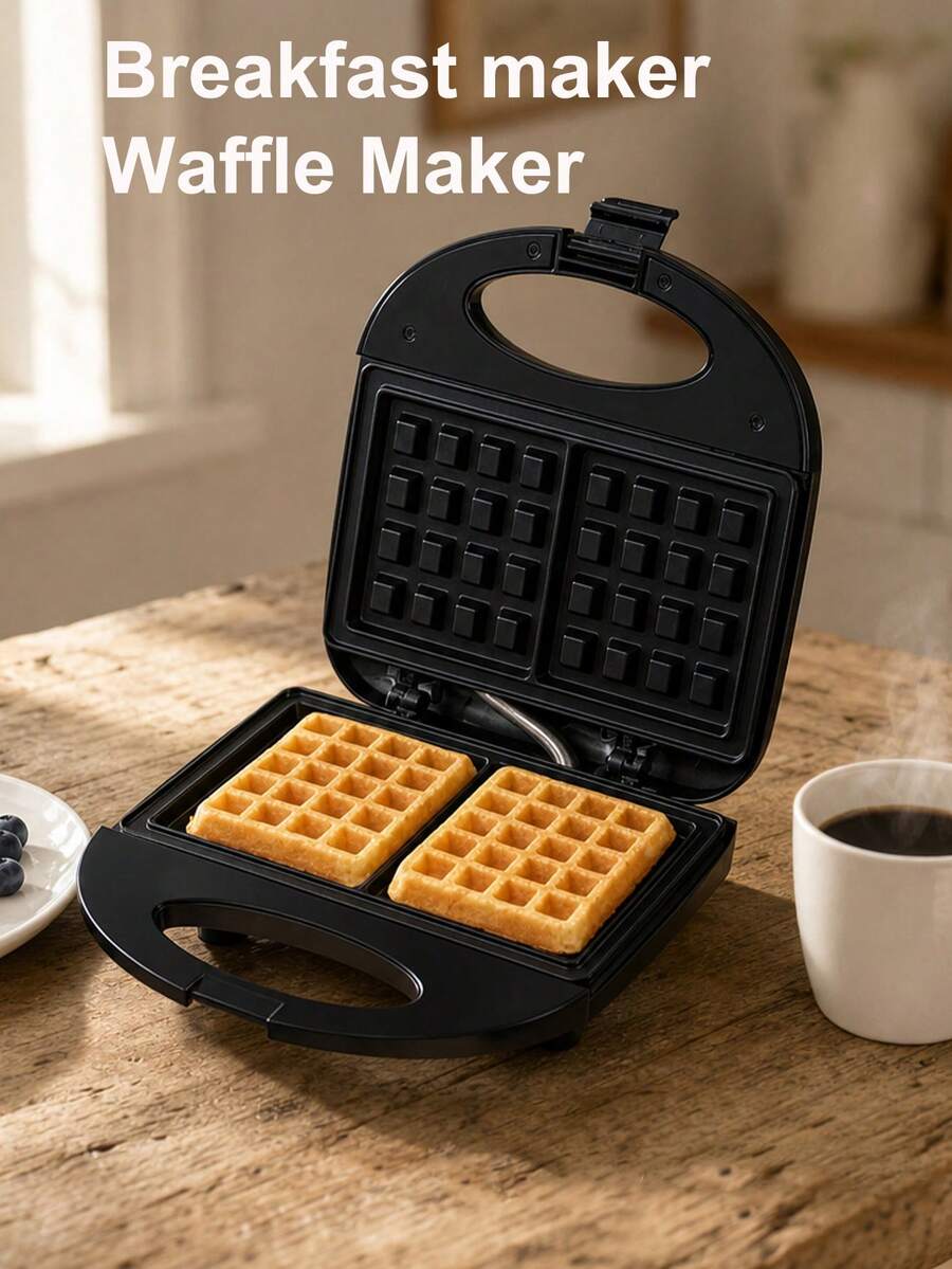 SCISHARE 1PC 23x23x7.5cm 750W Waffle Maker With Non-Stick Plate | EU Plug | Double-Sided Heating | Even Heat Distribution | Easy-To-Clean Electric Waffle Iron For Homemade Belgian Waffles & Snacks - View 1