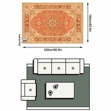1PC Orange & Beige Classical Floral Area Rug, Middle Eastern Vintage Style Faux Cashmere Rectangular Symmetrical Totem, Machine Washable For Living Room Bedroom Daily Home Decor, Aesthetic Home Decoration - Multicolor - View 18