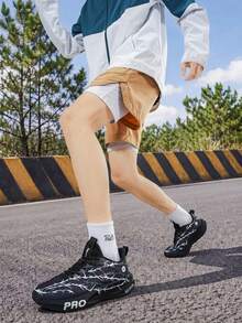 中性厚底跑步運動鞋,透氣網布刺青印花繫帶時尚運動鞋,尺寸 36-45,情侶厚底跑步訓練鞋,網布鞋面繫帶圖案印花運動鞋,中性跑步鞋,情侶運動鞋 - 黑色 - 查看 12