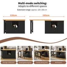 Flieks 360° Rotation, Bar Table (Main Body 120-180 X 40 X 76 Cm), Coffee Bar Furniture, Rotatable Dining Bar With Storage, Kitchen Island, Double Doors With Wine Rack, Adjustable Shelves, Open Storage Space - Black - View 8