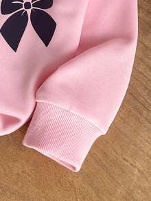 Baby Girl Sweet Girl Style 2-Piece Set: Letter Print 3D Black Bow Light Pink Crew Neck Sweatshirt + Multiple Pink Bow Embroidery Black & Gray Washed Straight Leg Denim Pants - Pink - View 8