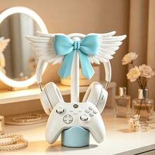 1pc Cute Bow Angel Wings Headphone Stand, 2-In-1 Cute Desktop Storage Rack, Suitable For Gaming Headsets And Controllers, Anti-Slip Cute Pink Gaming Decor, Bedroom Home Office Aesthetic Accessory, Perfect Birthday And Christmas Gift For Gamers And Friends - View 3