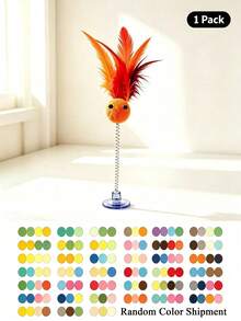 Suction Cup Spring Plush Ball Cat Toy, Interactive Feather Cat Teaser Wand, Colorful Feather + Plush Ball Interactive Cat Teaser Toy Suitable For Indoor Cats, Kitten Play And Exercise Toy, Cute Single-Player Game Toy For Bored Kittens And Adult Cats, Random Color - Multicolor - View 11