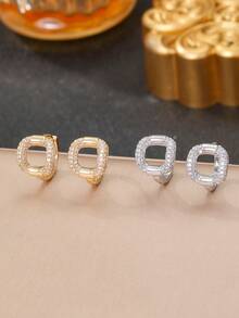 1 Pair Oval Chain Cubic Zirconia Hoop Earrings For Women, Gold & Silver Dual Tone, Suitable For Daily, Party, Banquet Wear, Perfect Gift For Girlfriend - Chain Earrings - View 5