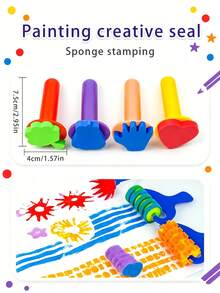 25pcs Paint Sponge Brush Set, Sponge Pattern Brush Tools, Multiple Shapes Available, Foam Stamps And Roller Stamping Rods, Suitable For DIY, Classroom And Home Handicraft Projects, Washable And Reusable, Sponge Painting Stamps - Combo Set - View 3