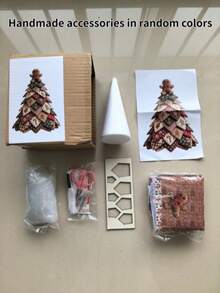 1pc Christmas Tree Fabric Patchwork DIY Kit, Layered Patchwork Desktop Holiday Tree Making Tool Set, Rustic Style Christmas Tabletop Decor, Handmade Material Creative Christmas Gift - Christmas Tree - View 13