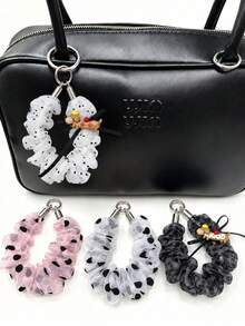 XD Polka Dot Scrunchie Keychain - Suitable As Accessory Pendant For Girls, Can Be Used As Backpack Charm Or Bridesmaid Gift - Multicolor - View 2
