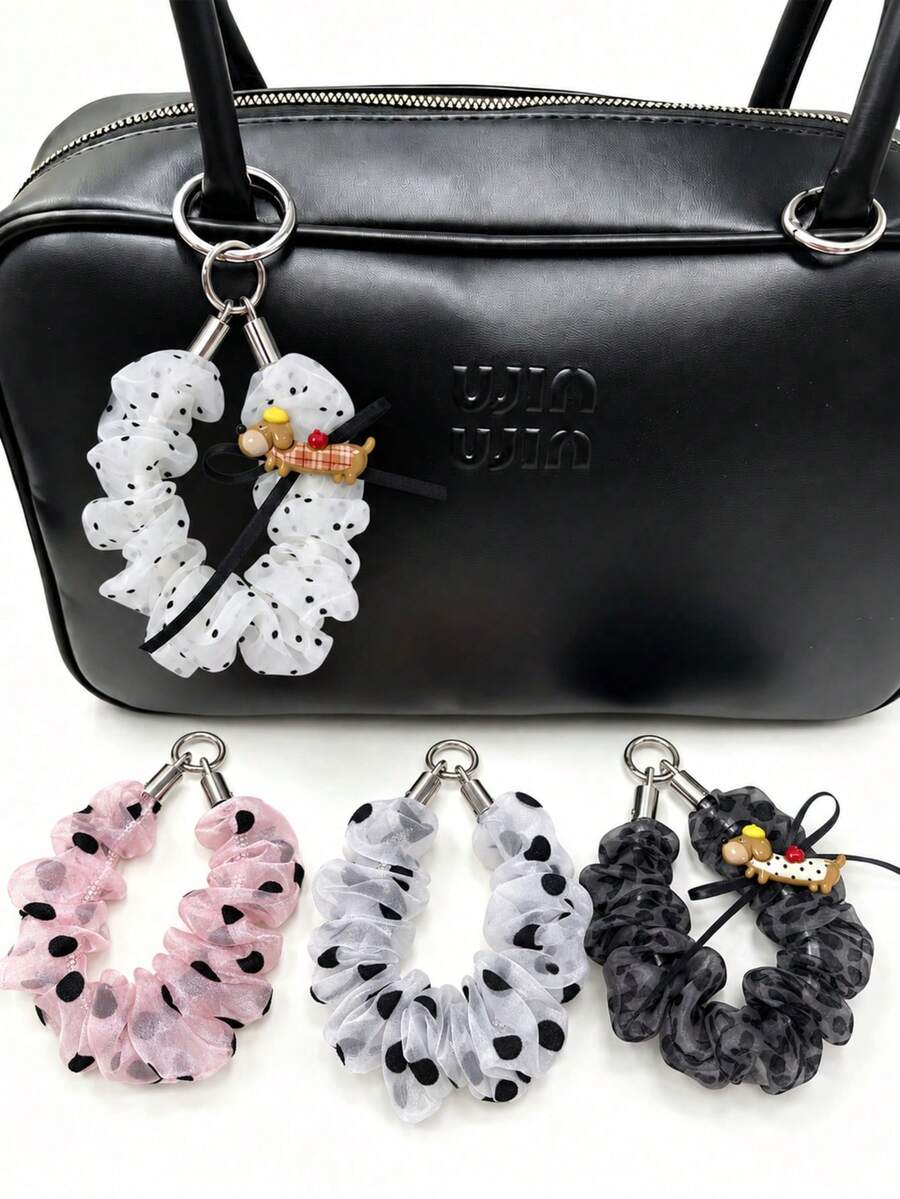 XD Polka Dot Scrunchie Keychain - Suitable As Accessory Pendant For Girls, Can Be Used As Backpack Charm Or Bridesmaid Gift