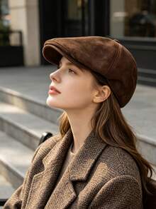 OBOVAY 1pc Men's Suede Vintage Newsboy Cap, Autumn New Artistic Forward Cap, Suitable For Daily Street Artistic Wear - Suede Baseball Cap - View 1