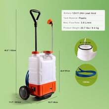 Pulverizador de mochila a batería    con carrito, presión ajustable de 0 a 94 PSI, tanque de 4 galones con ruedas, 8 boquillas y 2 varillas, batería de 12 V y 7,2 Ah, tapa ancha para desherbar, pulverizar y limpiar. - Blanco + naranja - Ver 11