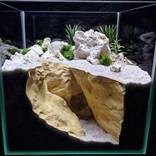 Thin Wall-Mounted Wave Rock Cave | Space-Saving Design | Waterproof Material | Suitable For Fish, Gecko, Chameleon, Lizard | Reptile Tank Side Decor - Champagne - View 2