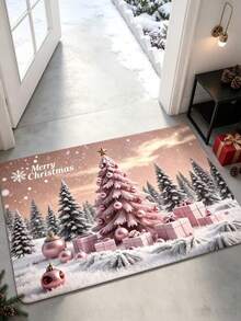 1pc Pink Christmas Tree Plush Door Mat, Small Rug, Welcome Mat, Carpet, Floor Mat, Outdoor Door Mat, Kitchen Rug, Home Decor, Front Door Mat, Area Rug, Outdoor Mat, Home Decor, Area Carpet, Garden Rug - Multicolor - View 4